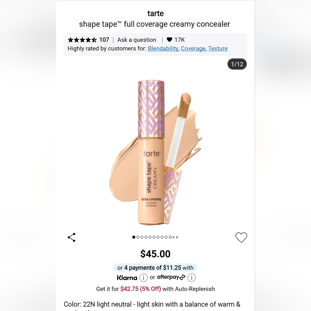 Tarte Shape Tape Creamy Concealer - Shade 22N